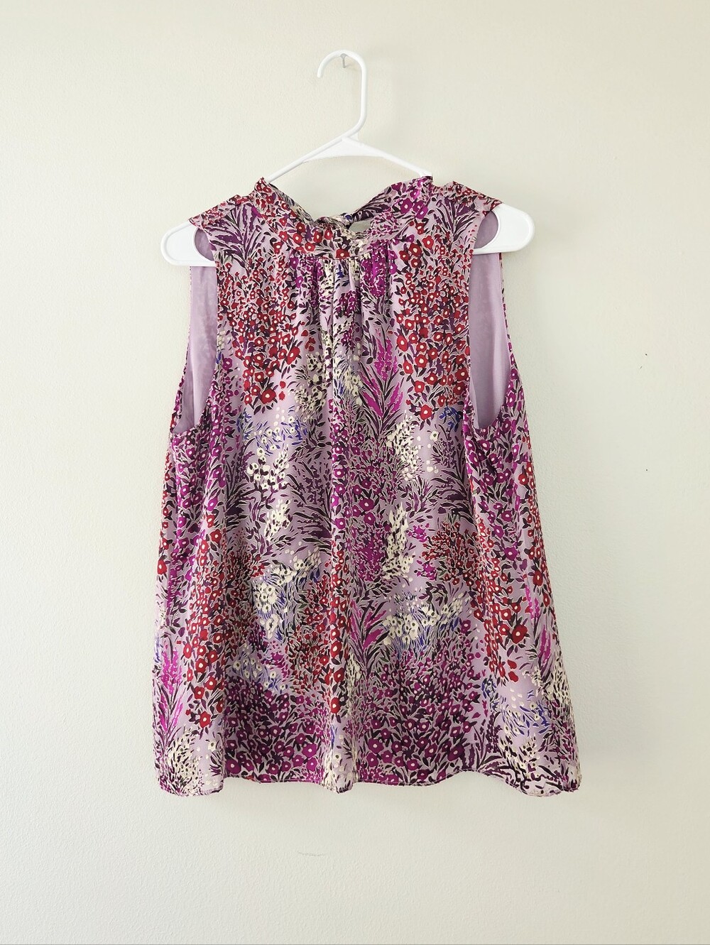 White House Black Market Silk Blend Burnout Floral Tie Back Blouse Size Large